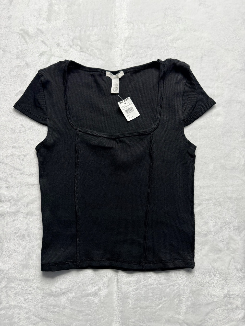 Full Tilt Black Scoop-Neck Ribbed Short Sleeve Top